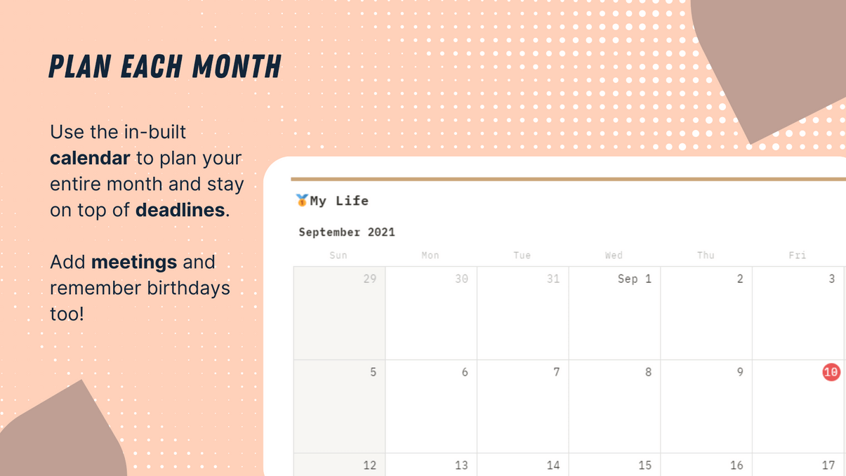 Plan each month, add meetings and remember birthdays too.