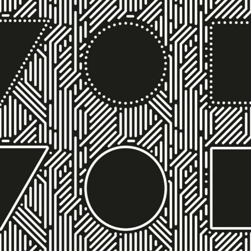 Geometric shapes with dots and lines on a black background.