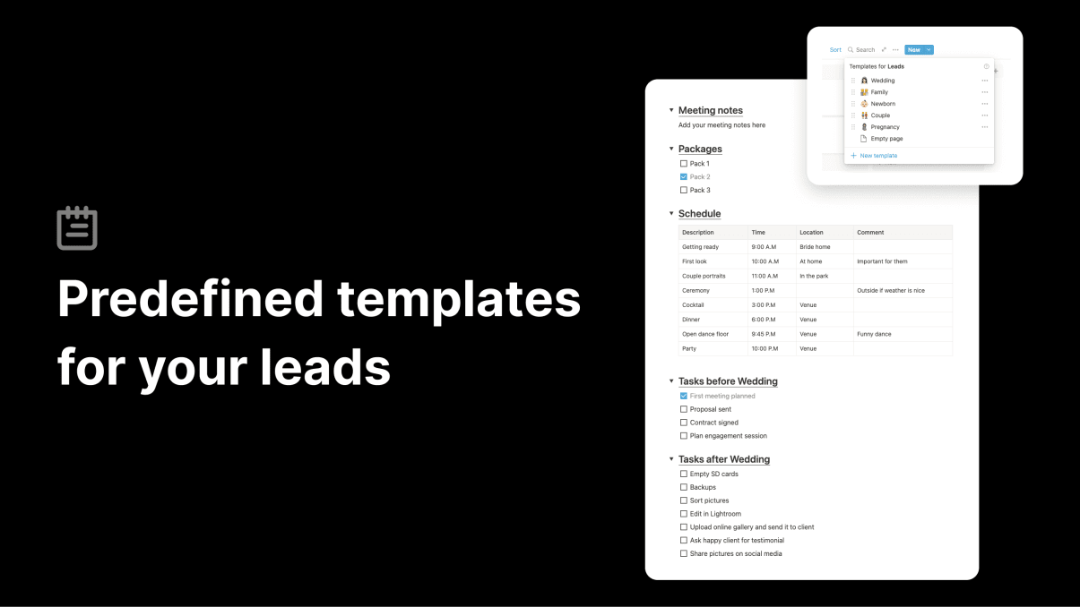 Predefined templates for your leads.