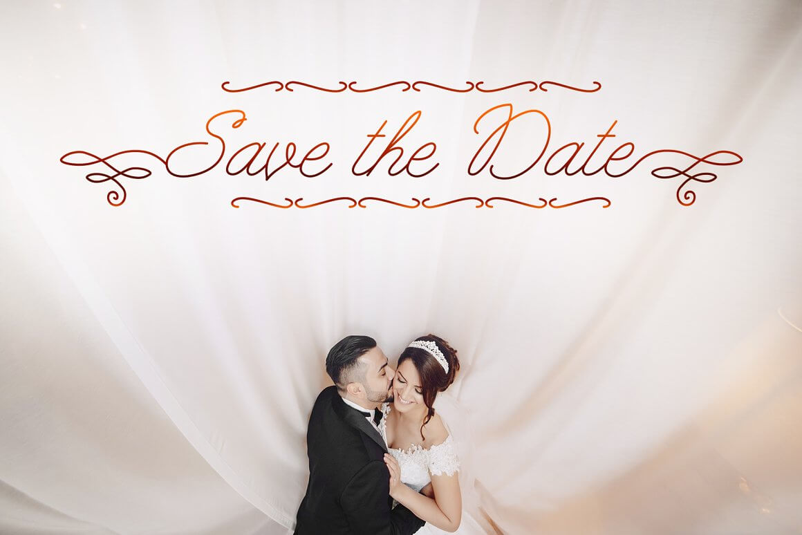 Wedding photo and inscription: Save the Date.
