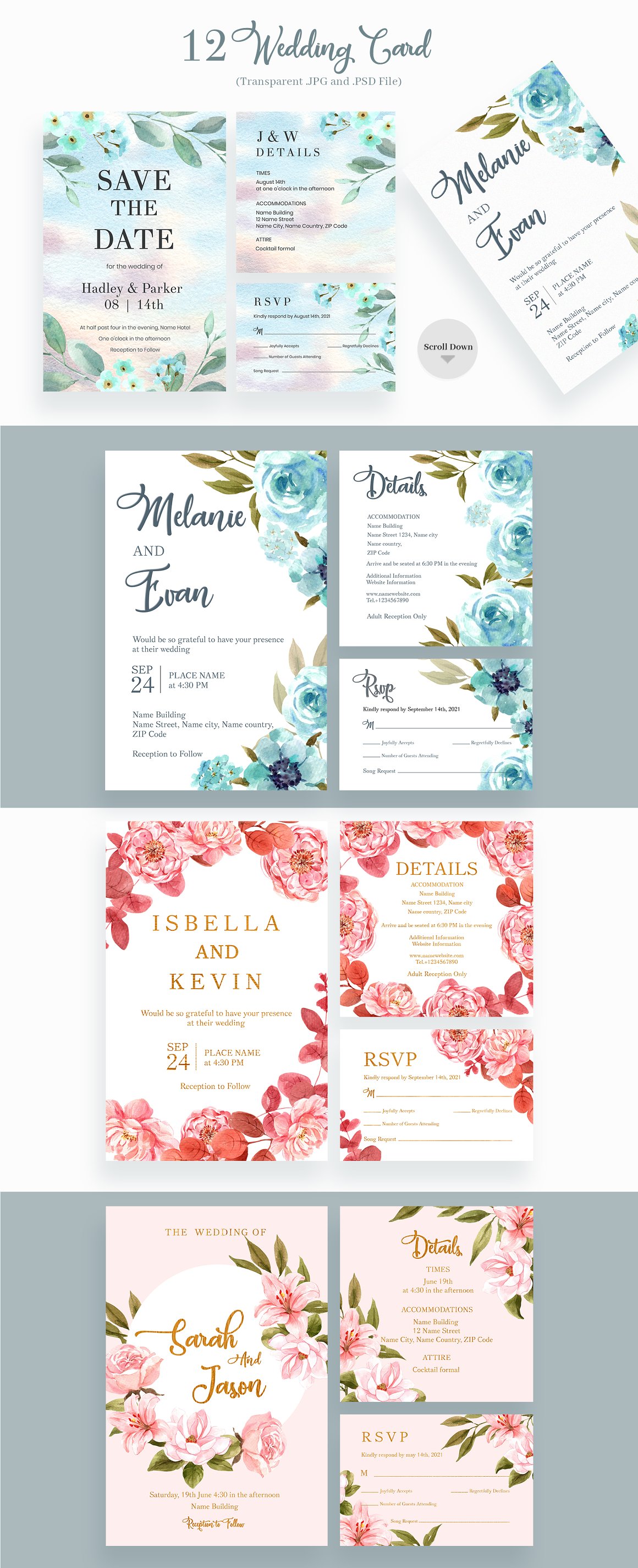 Colorful of flowers wedding card.