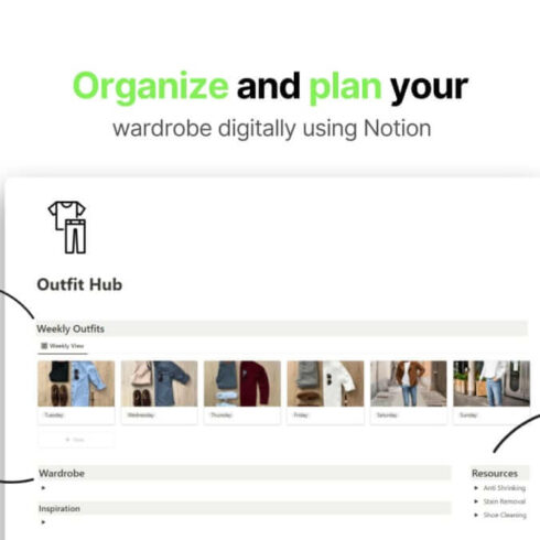 Organize and plan your wardrobe digitally using Notion.