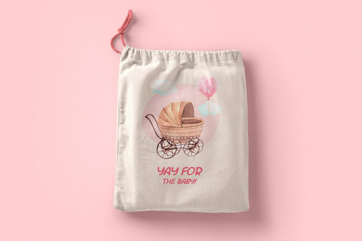 Shower bag with the inscription "YAY for The Baby!".
