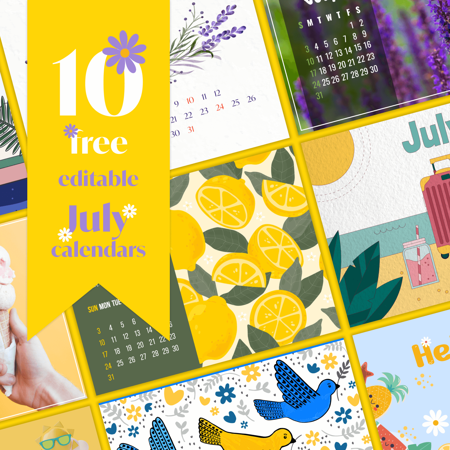 10 Free Editable July Calendars cover image.