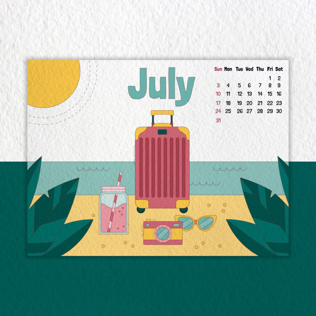 Free Editable July Calendar MasterBundles