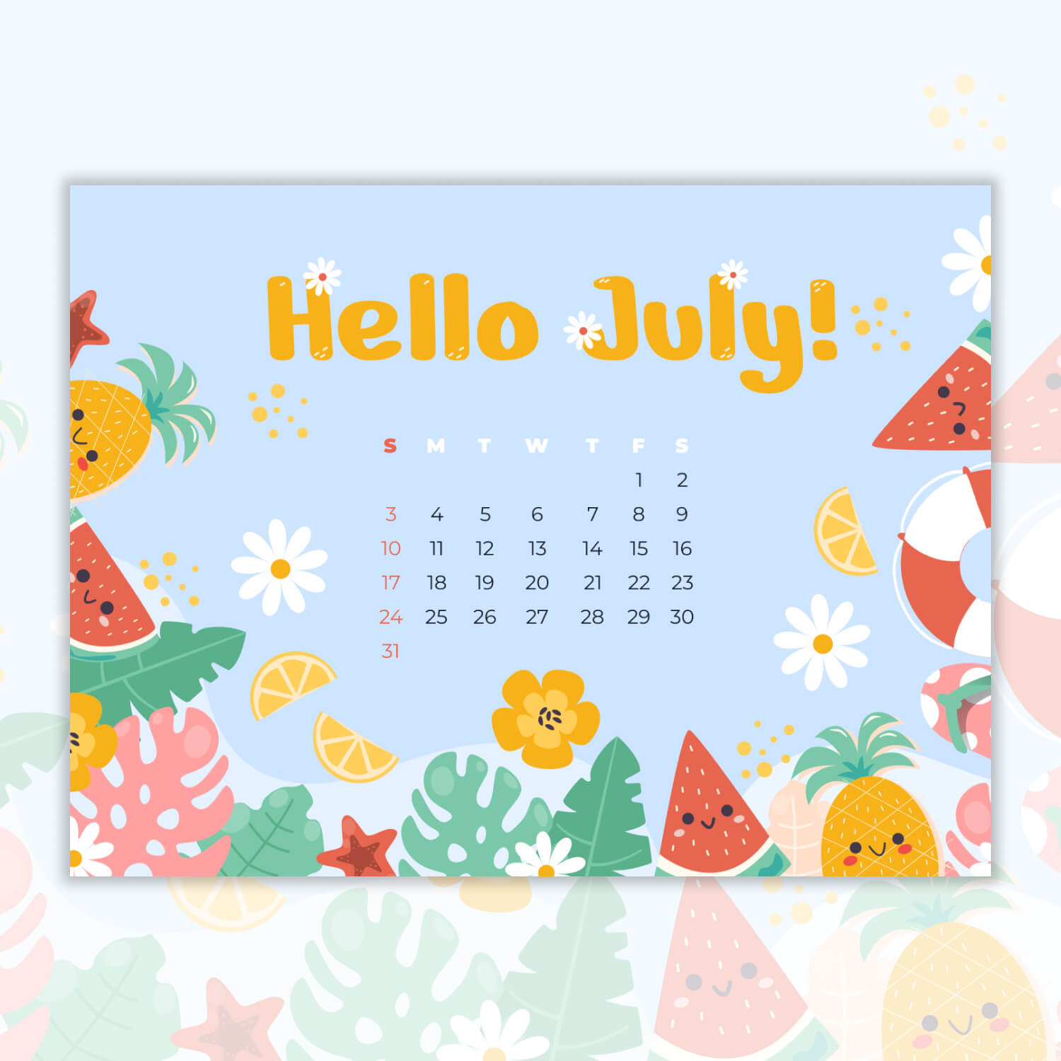 Free July Fruits Calendar cover image.