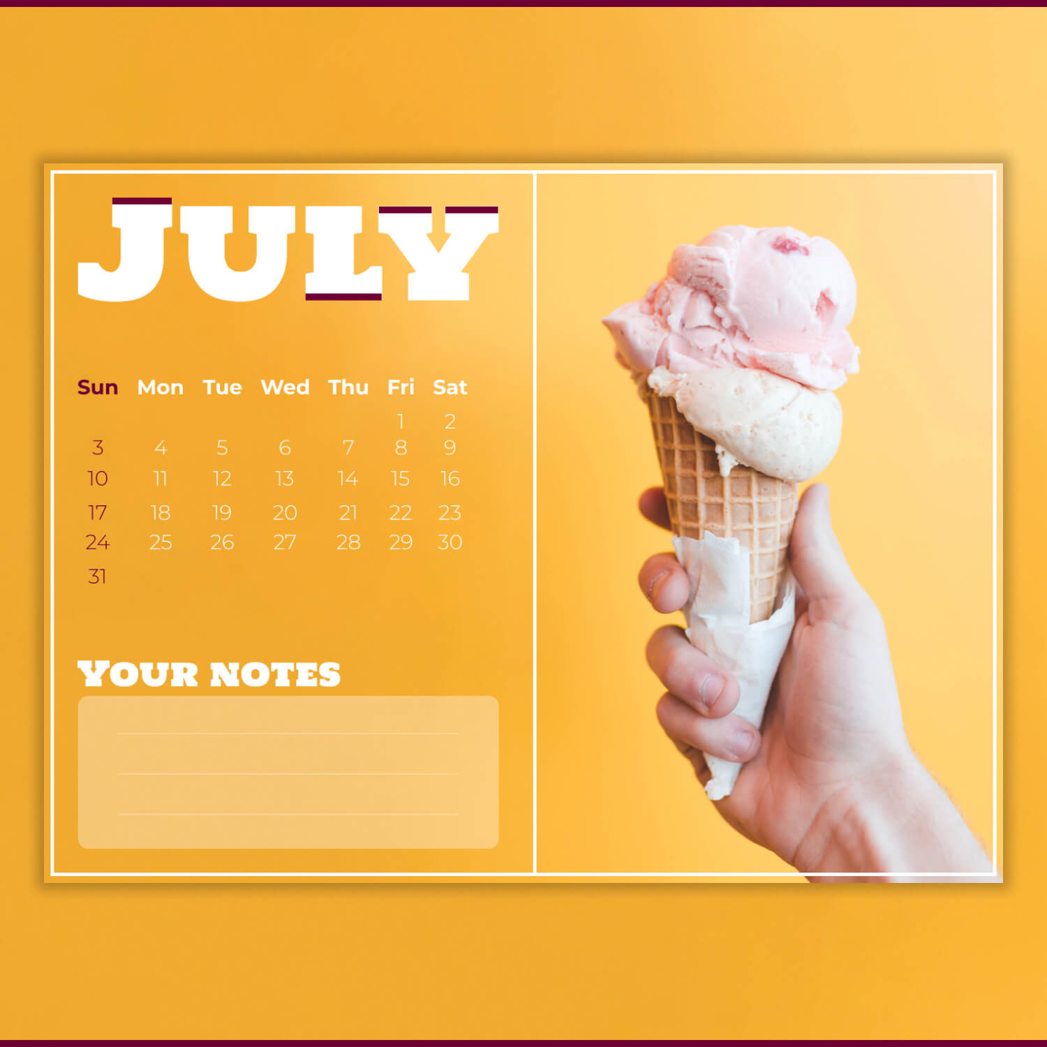 Free Blank July Calendar previews.