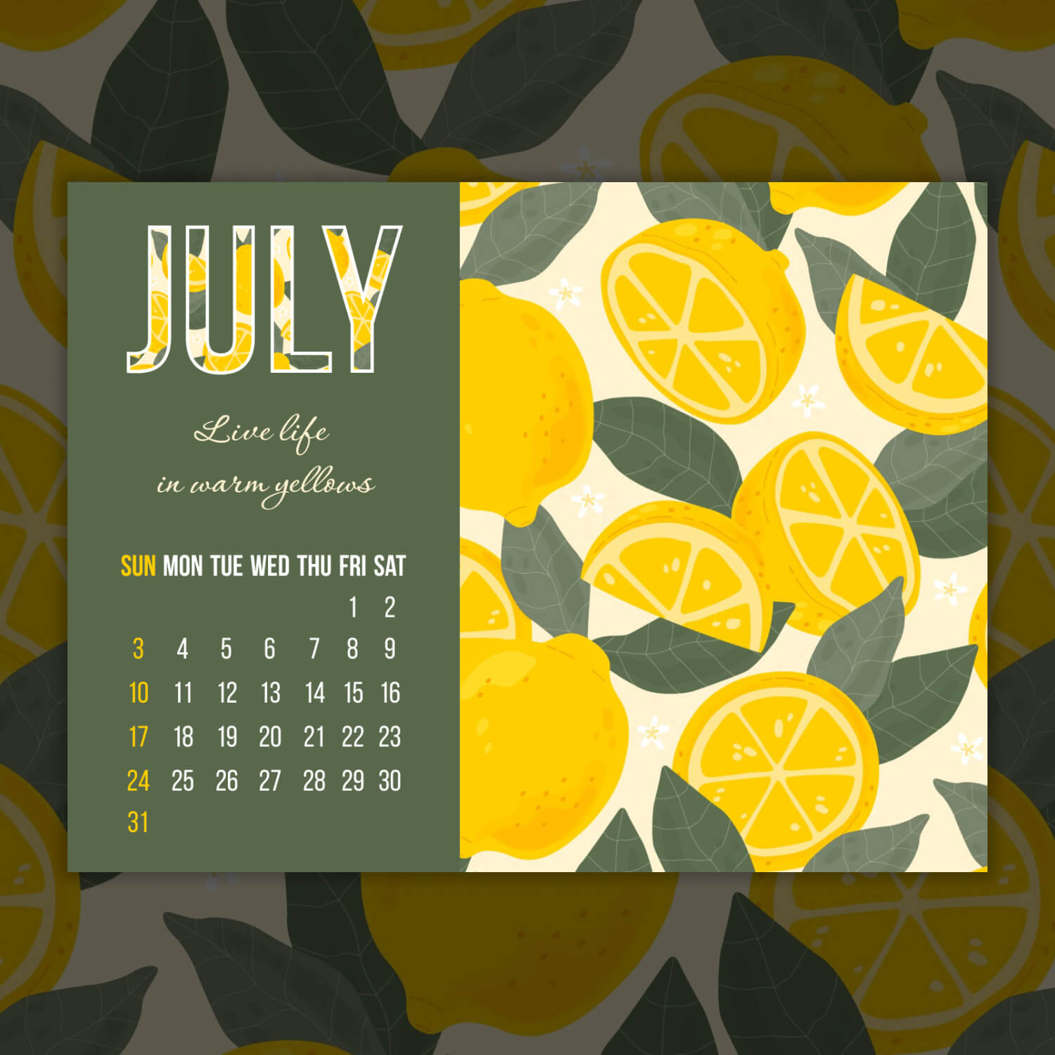 Free July Calendar with Lemons previews.