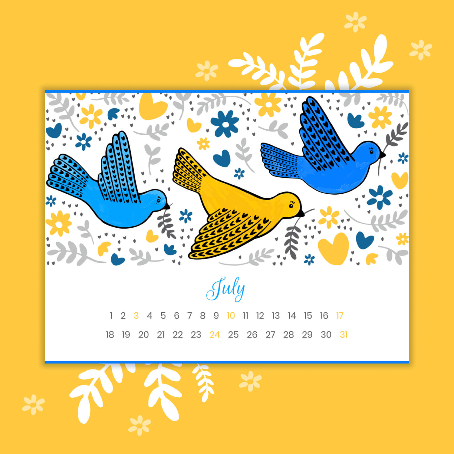 Free July Calendar Ukrainian Style previews.
