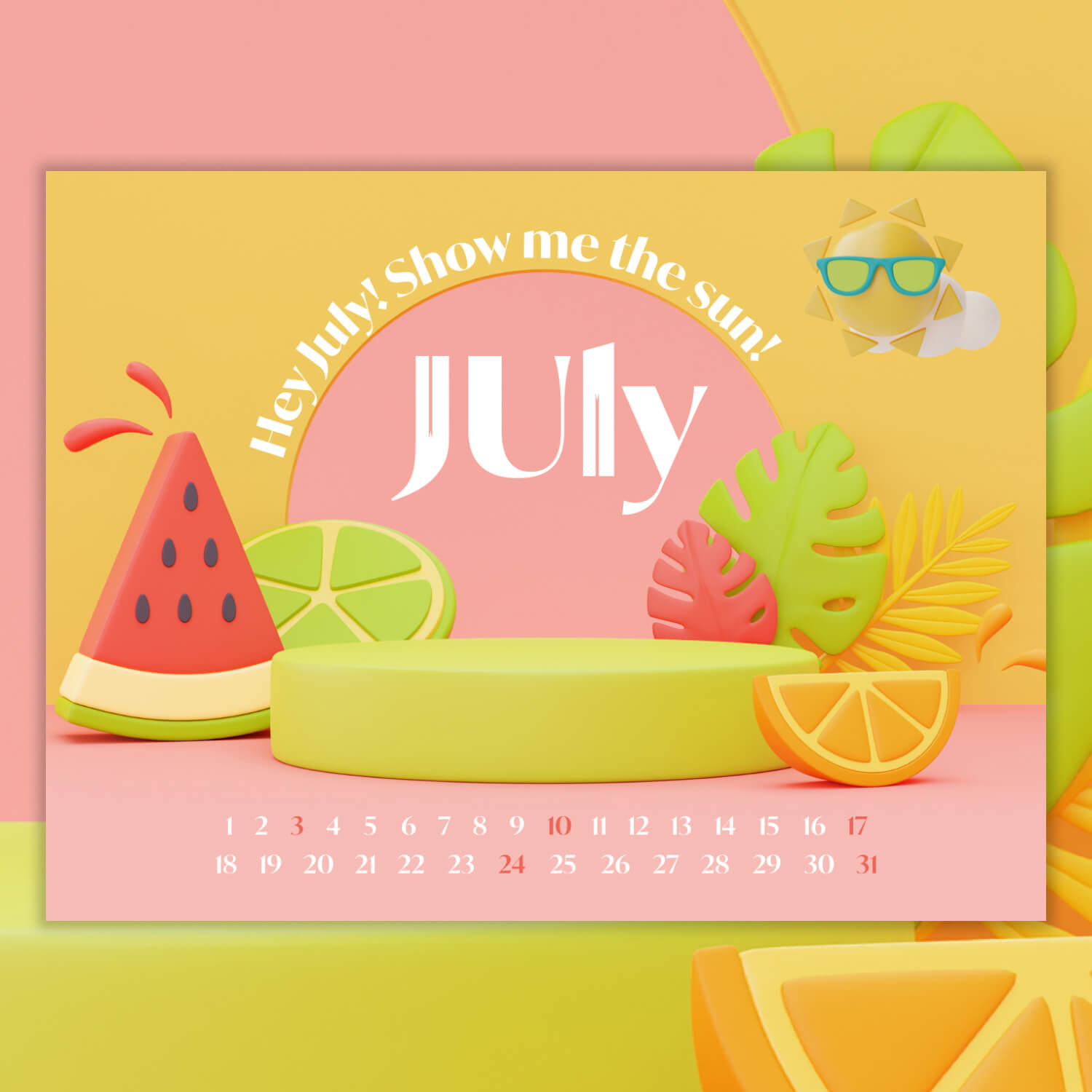 Free Watermelon July Calendar previews.