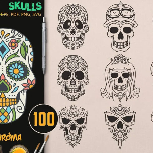 100 Decorative Vector Skulls | Master Bundles