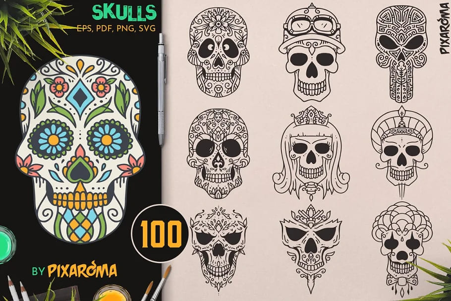 100 decorative skulls.