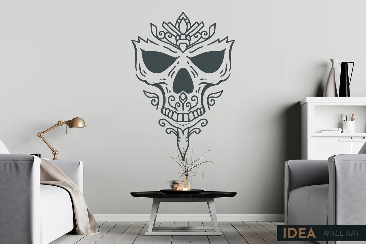 100 decorative skulls, wall art mockup.