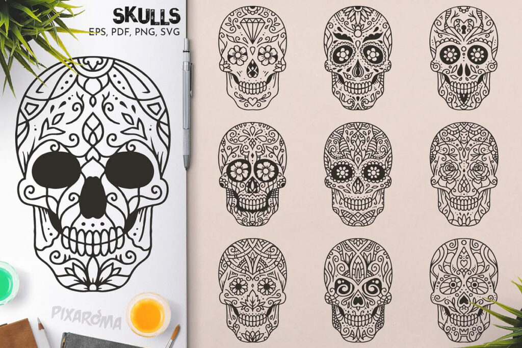 100 Decorative Vector Skulls – MasterBundles