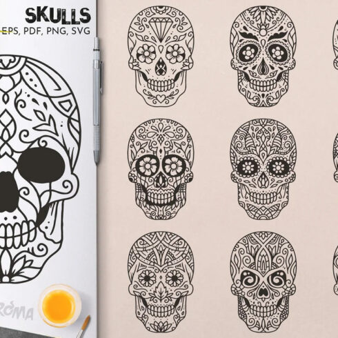 100 Decorative Vector Skulls | Master Bundles