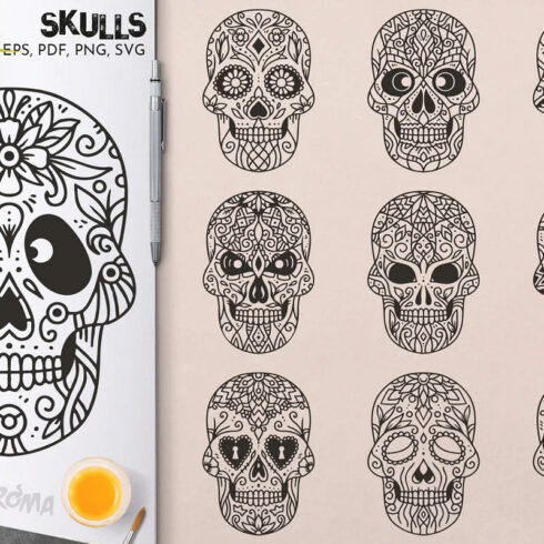 100 Decorative Vector Skulls | Master Bundles