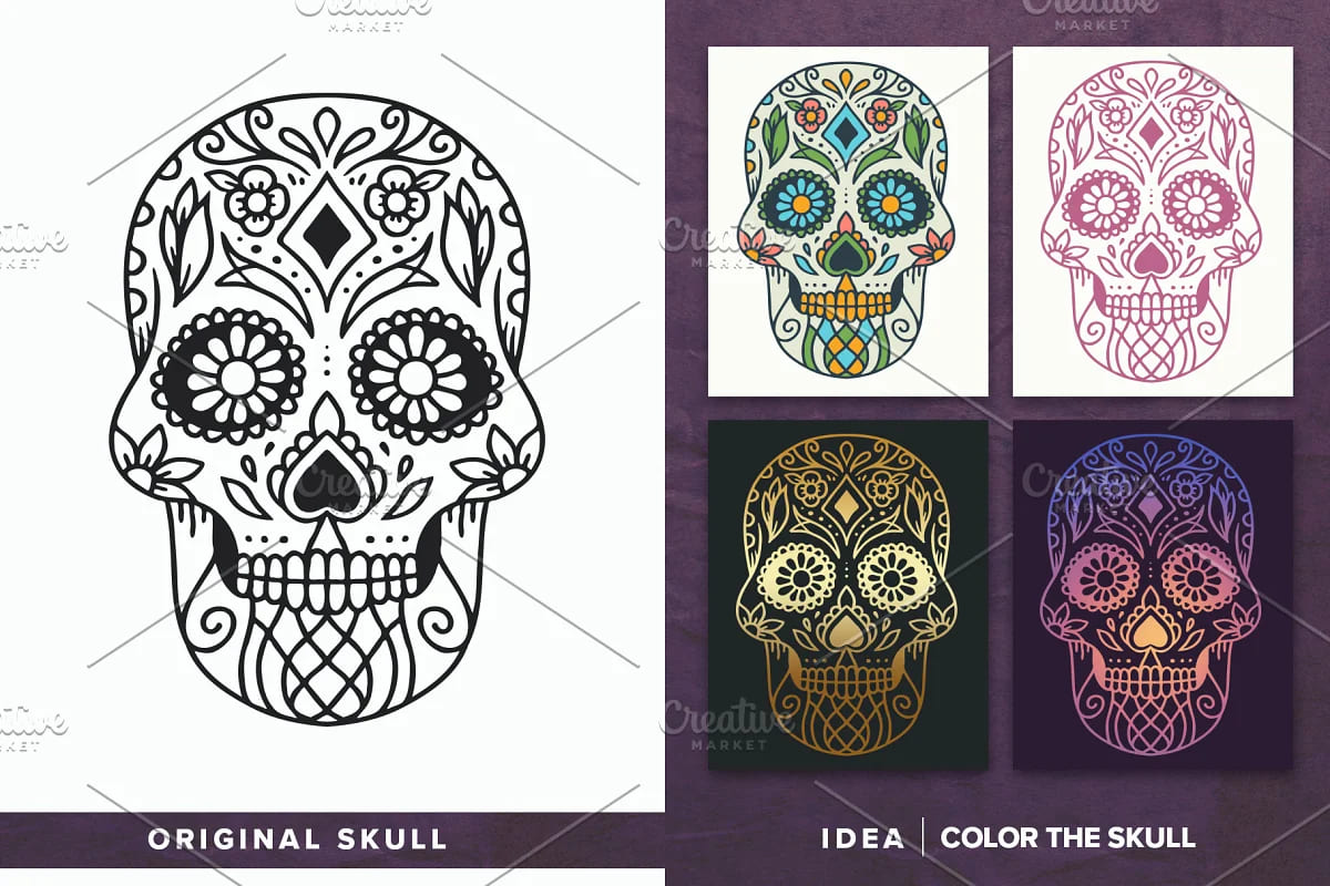 100 decorative skulls good for coloring.