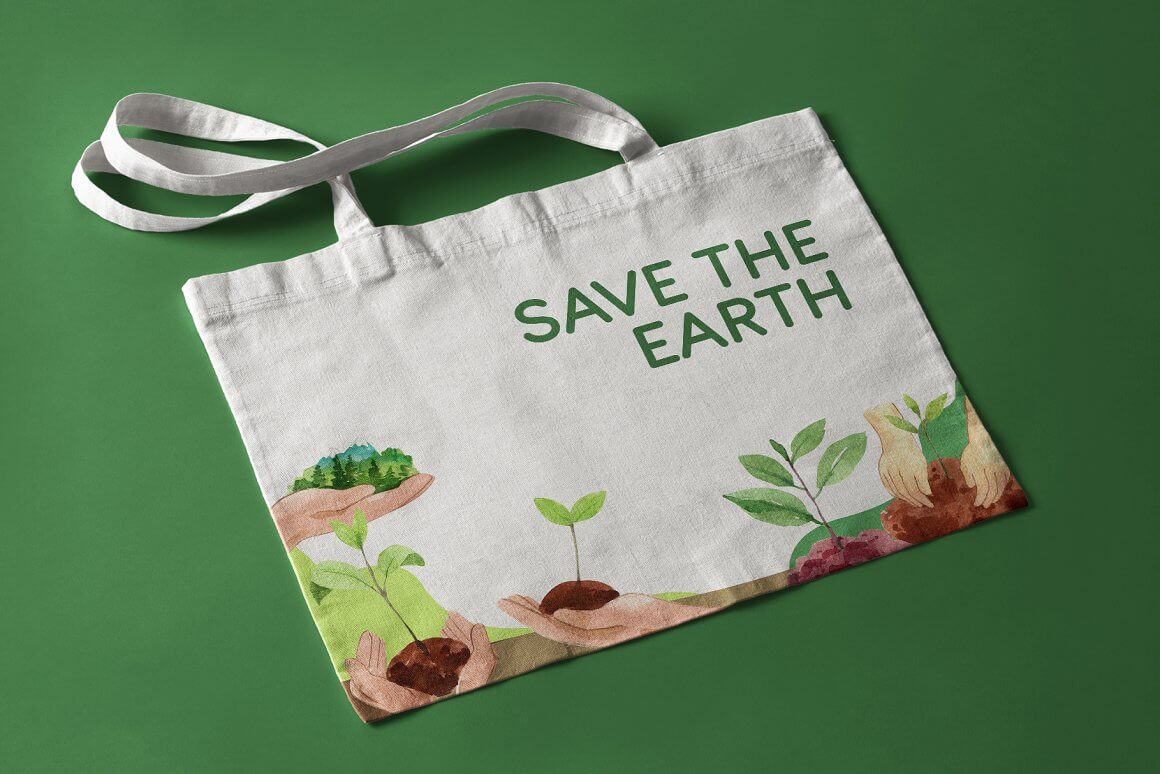 Bag with a picture and the inscription "Save the Earth".