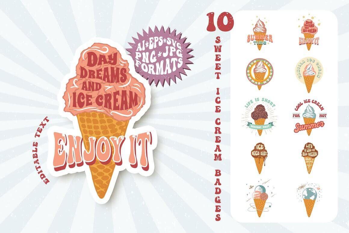 10 Sweet ice cream badges.