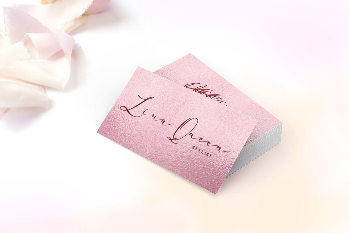 Pink leaflet with the inscription on it: Lina Queen stylist.