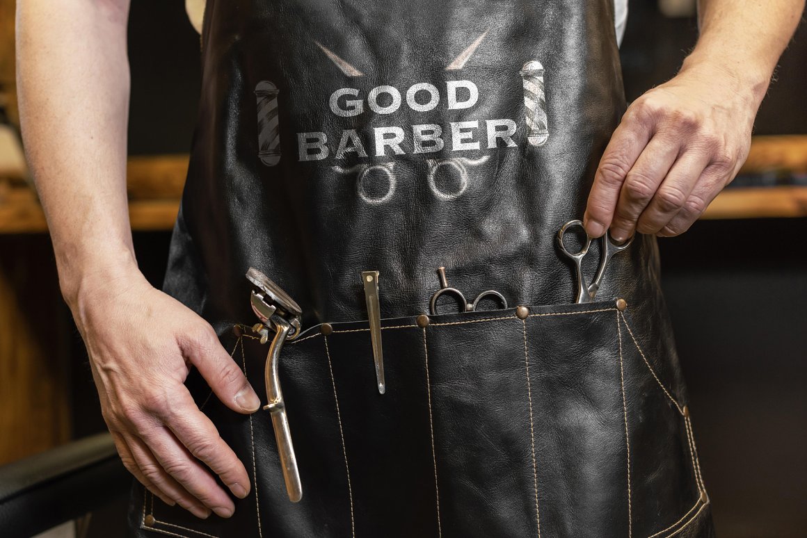 Print on professional barber clothes.