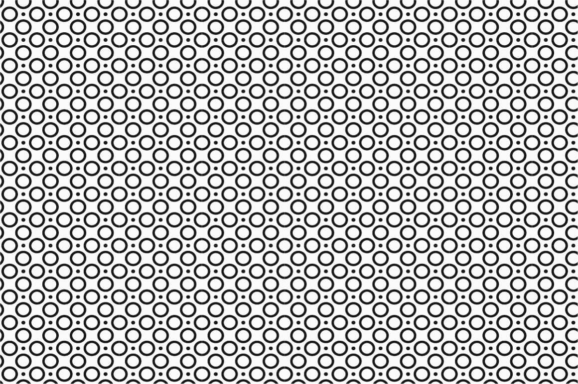 Circles with voids and dots seamless geometric pattern.