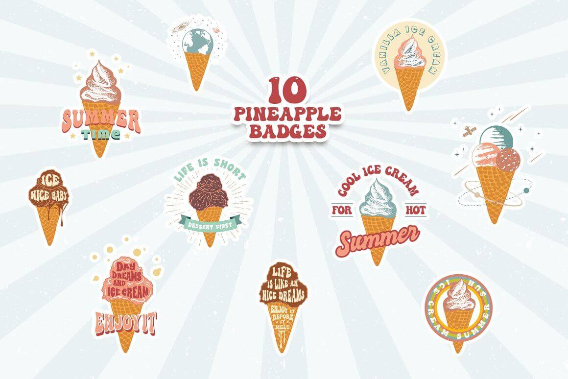 10 vanilla ice cream badges.