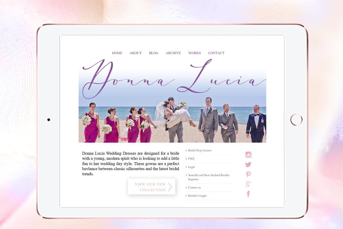 Photo of a tablet with the main page of the Donna Lucia website.