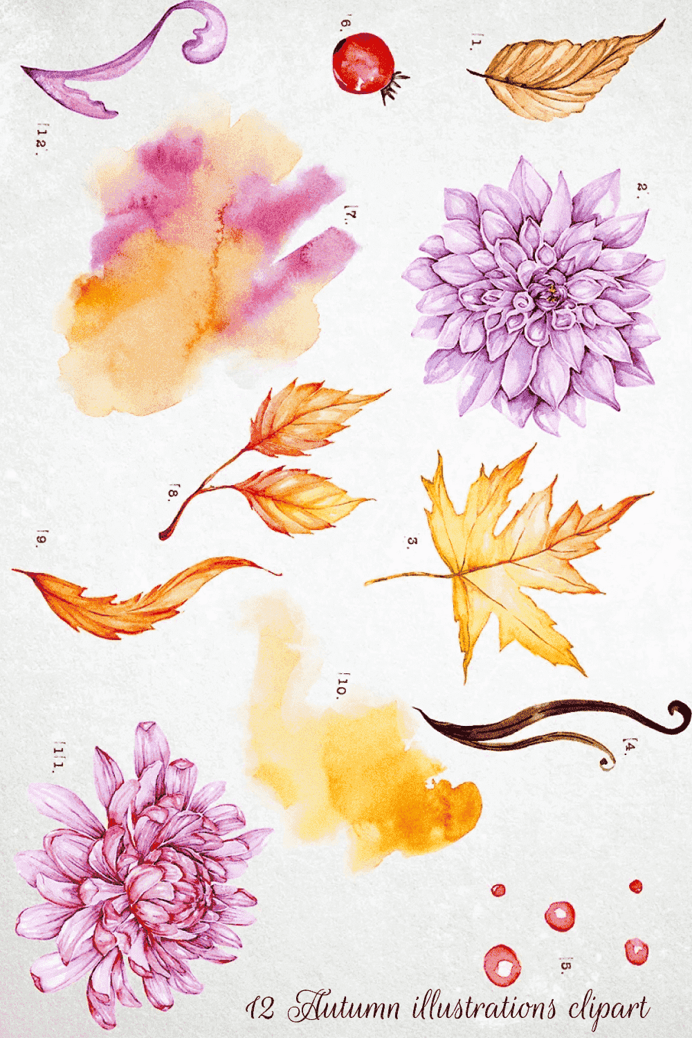 12 Autumn Illustrations Clipart - Pinterest Image.