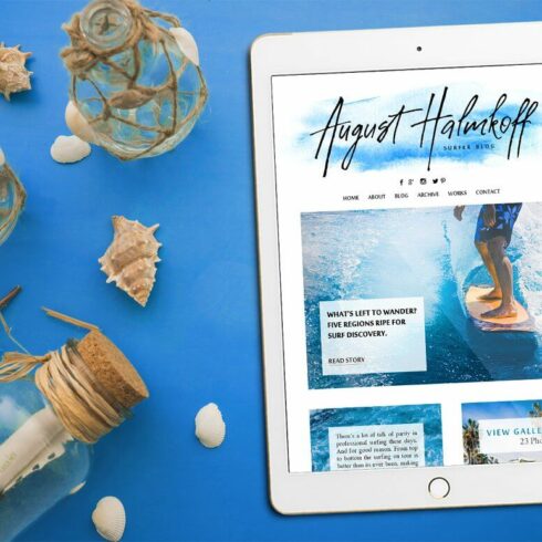 Tablet featuring August Halmkoff, Surfer blog.