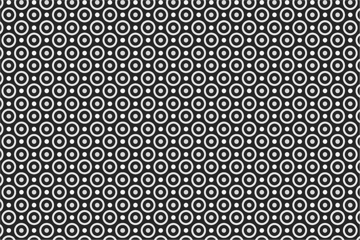 Seamless patterns hollow white circles with dots inside and outside.