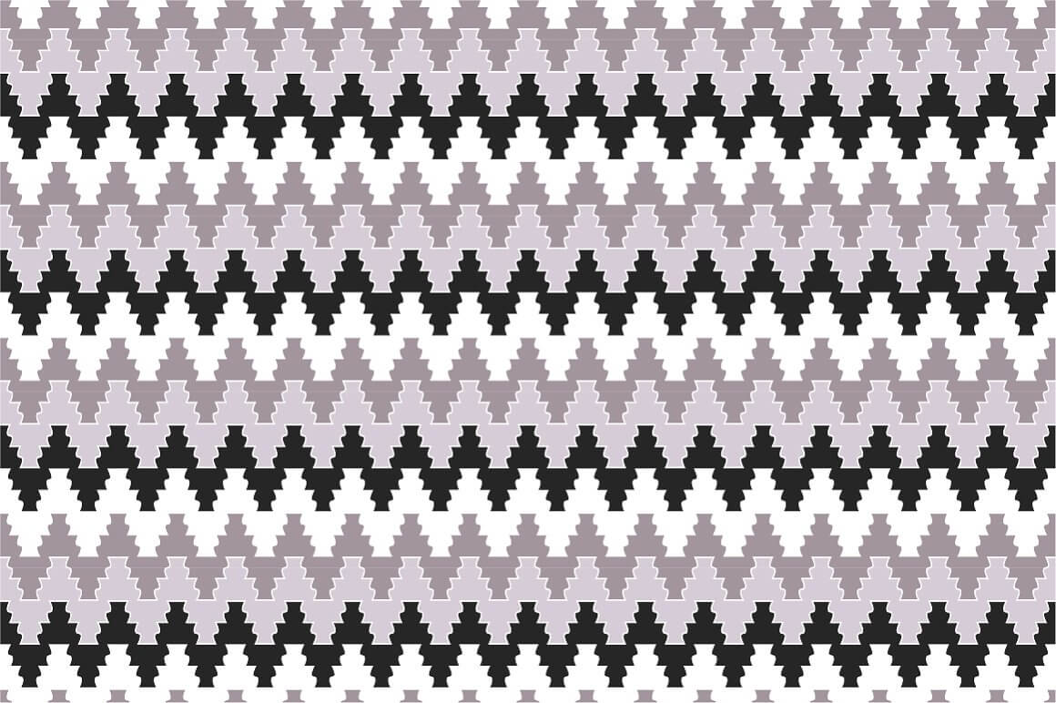 Black and white zigzags of ornamental seamless patterns.