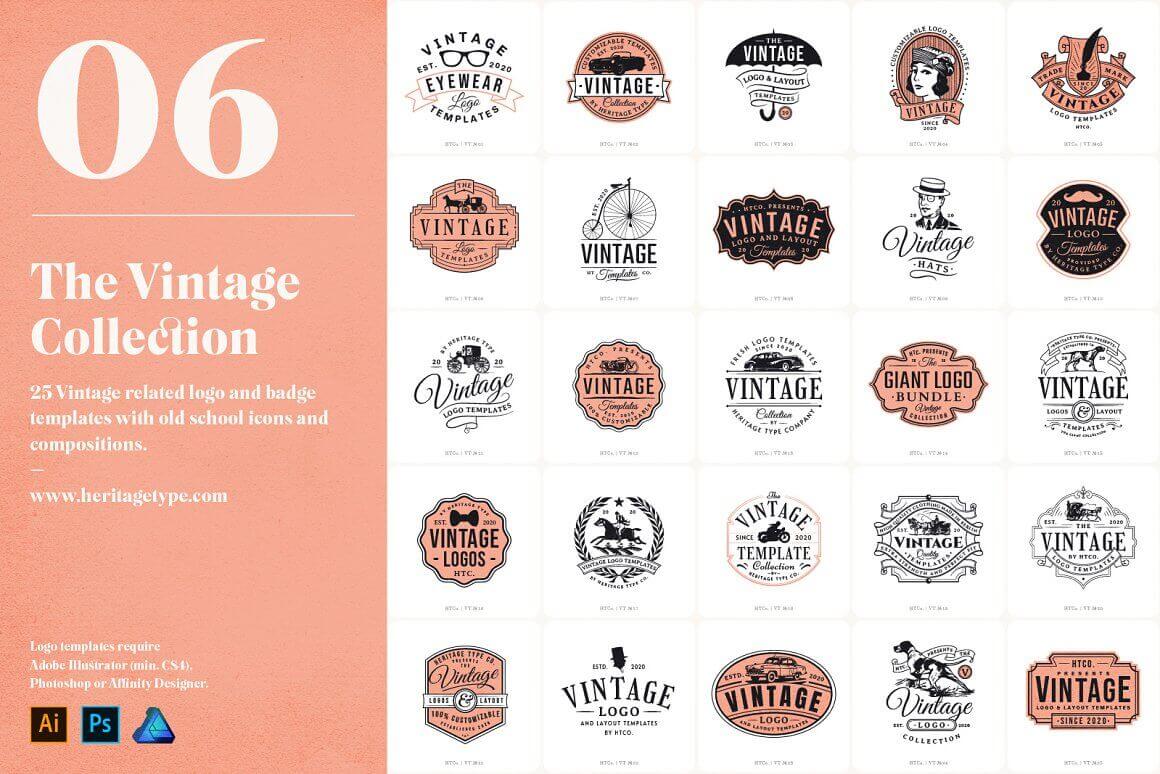 25 Vintage related logo and badge templates