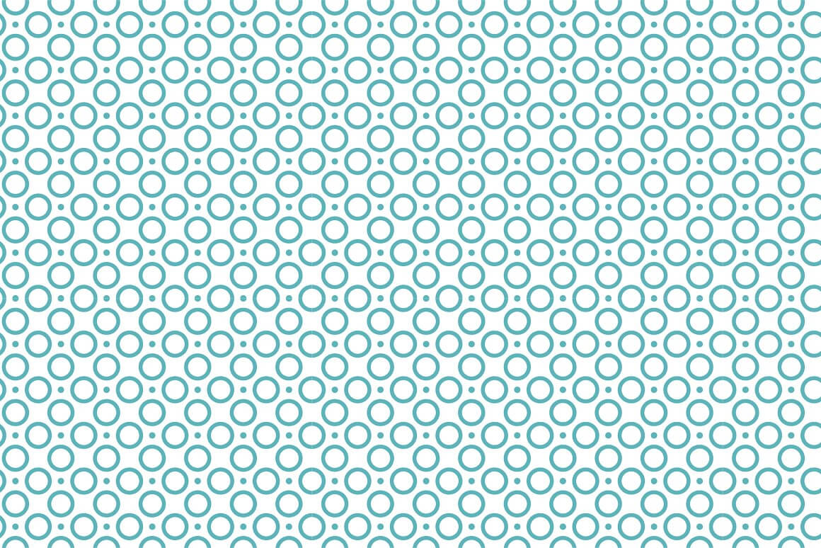 Hollow circles with dots in turquoise color, modern seamless pattern.