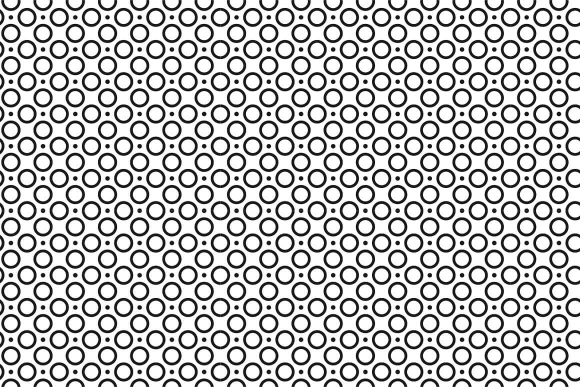 Black and white geometric seamless pattern, hollow circles and small dots.