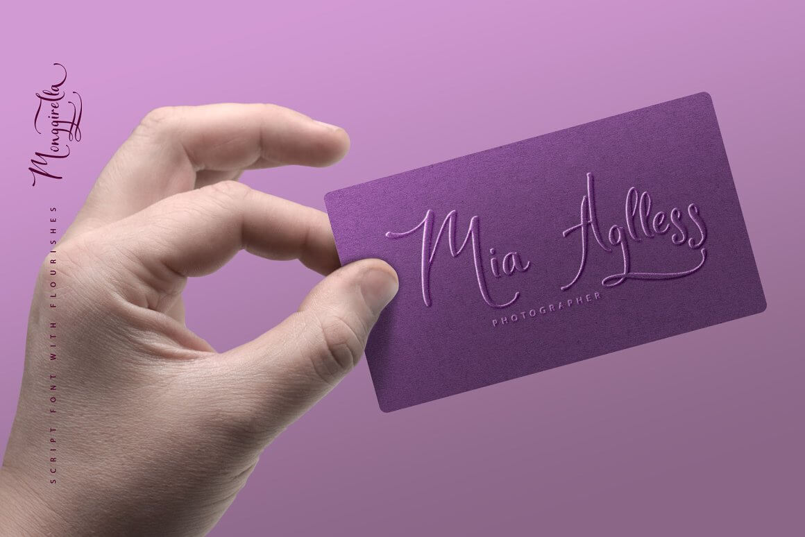 Purple business card Mia Aglless Photographer.