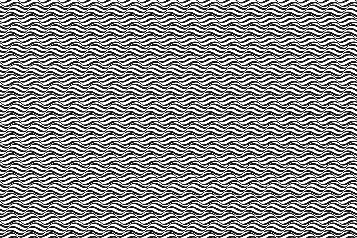 Black and white geometric seamless pattern, wavy horizontal lines.