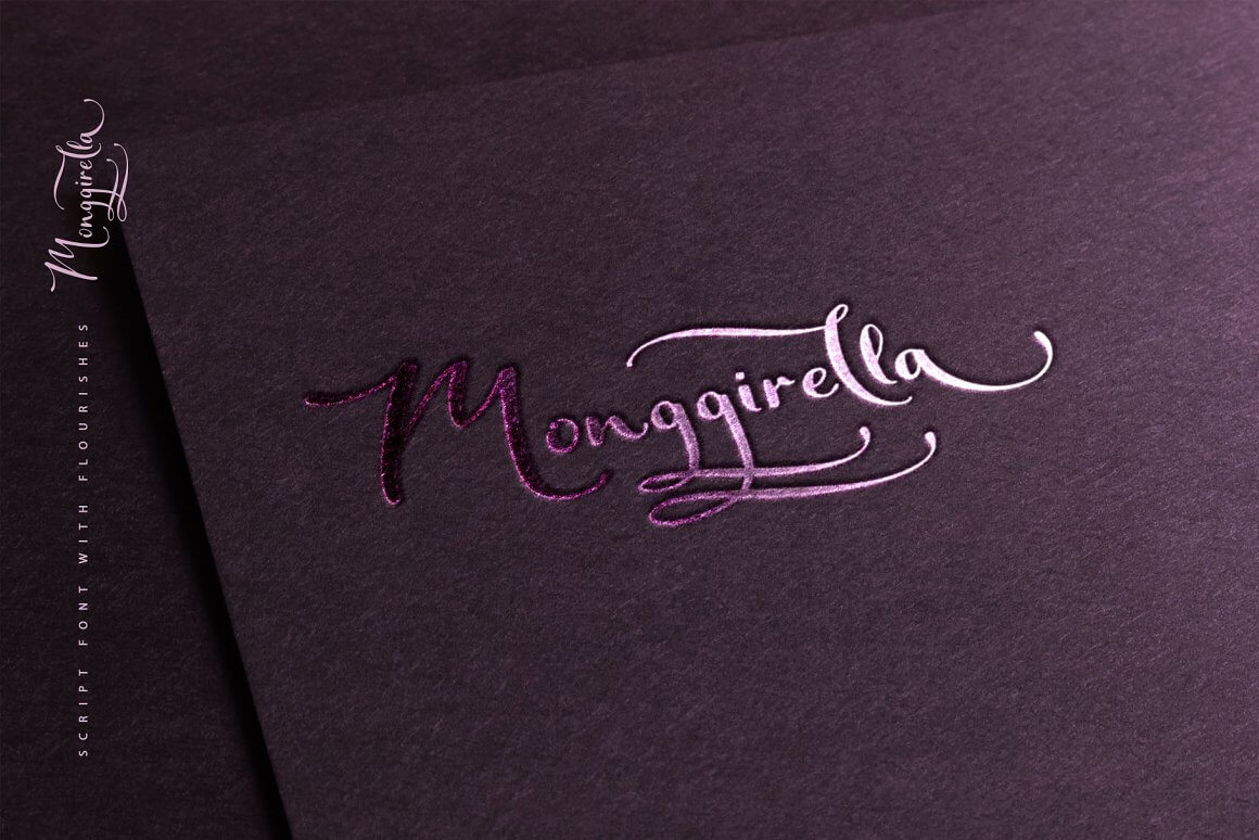 Beautiful purple cover with an inscription in font Monggirella.