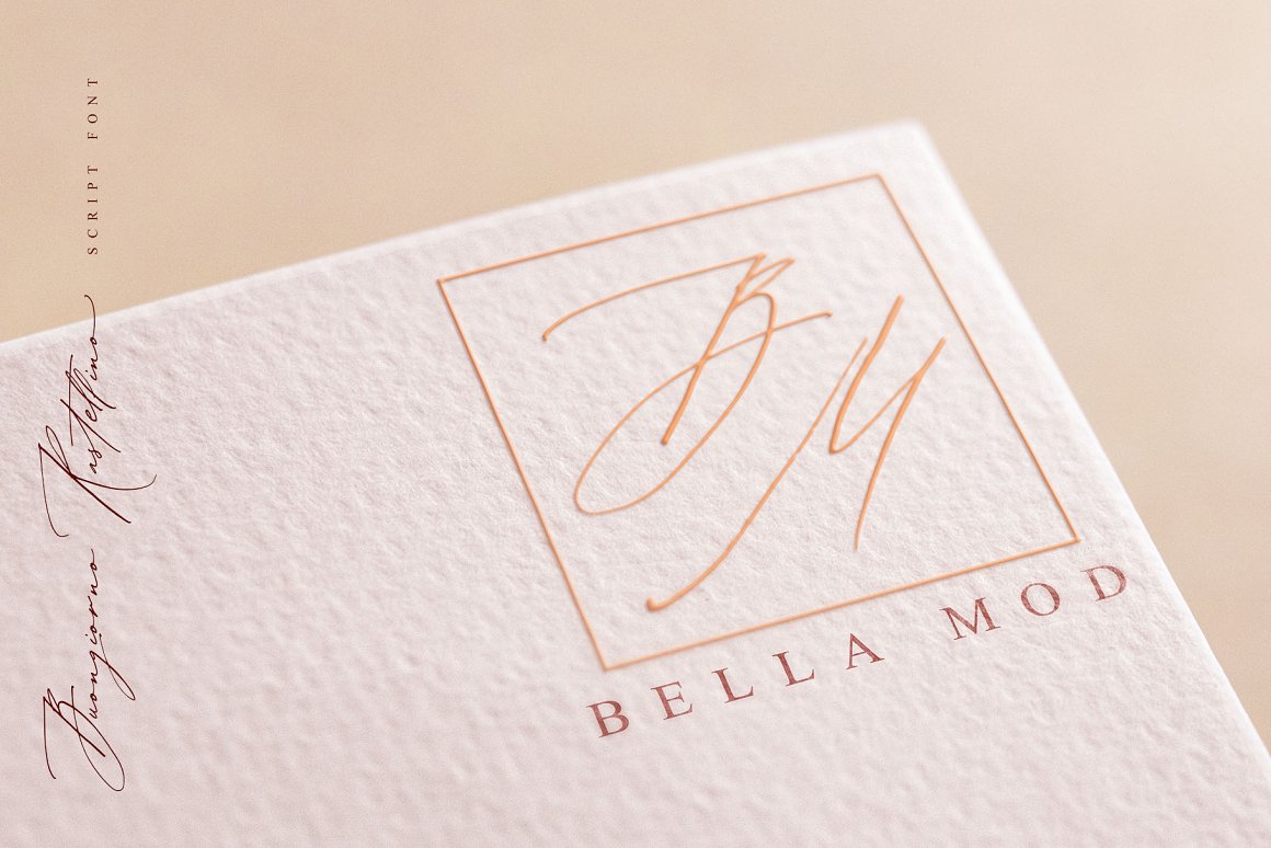 Script font Bella Mod with logo.