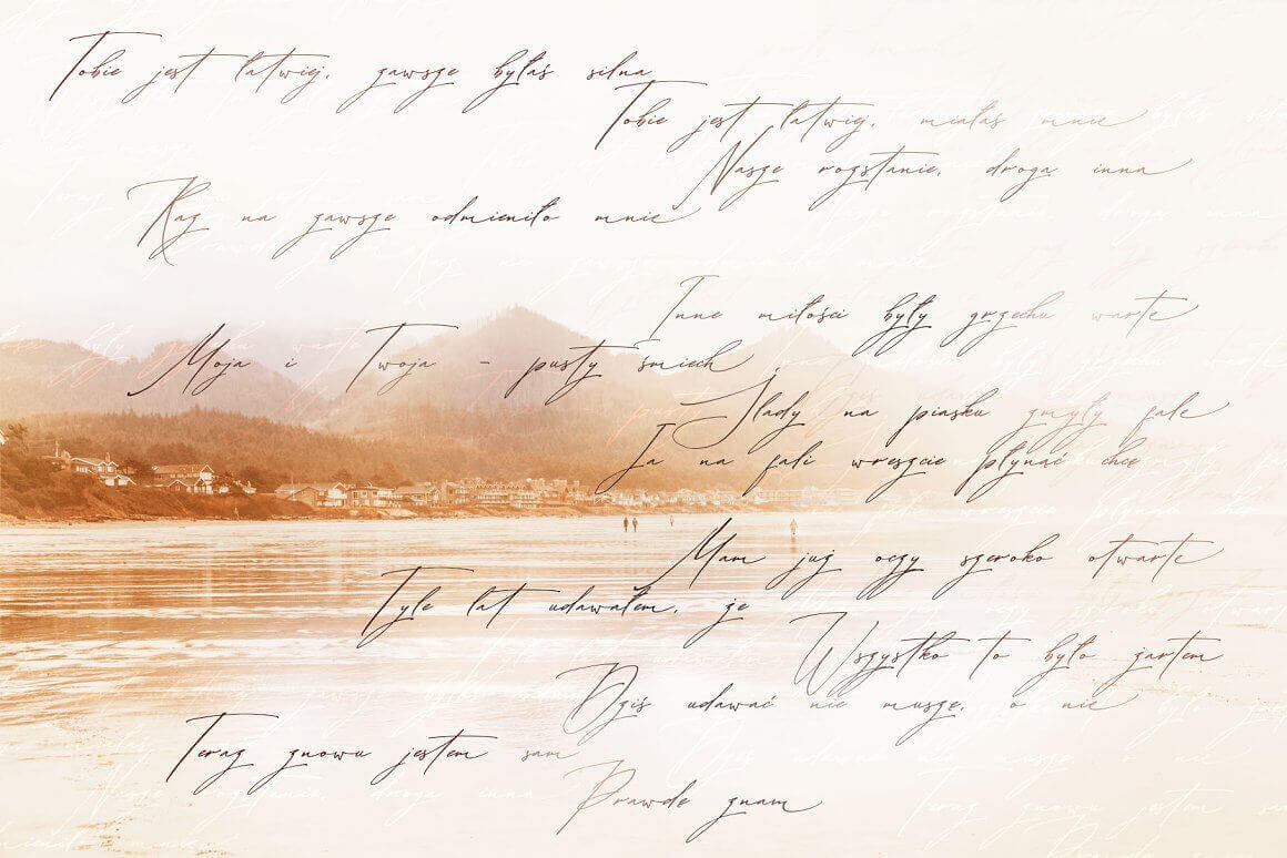 Many lines of beautiful font rastellino against the background of the coast with mountains.