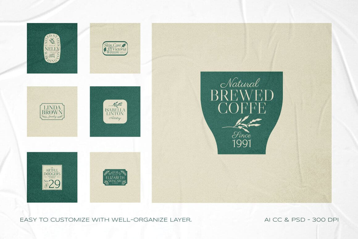 Example of easy to customize with well-organize layer for logo of natural brewes coffe.