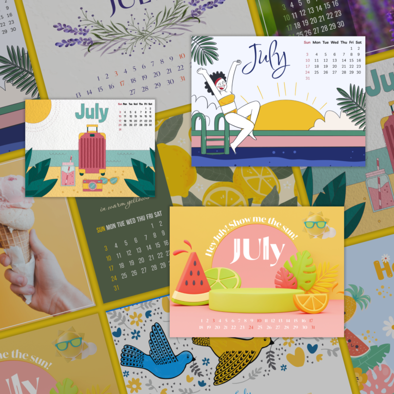 10 Free Editable July Calendars MasterBundles