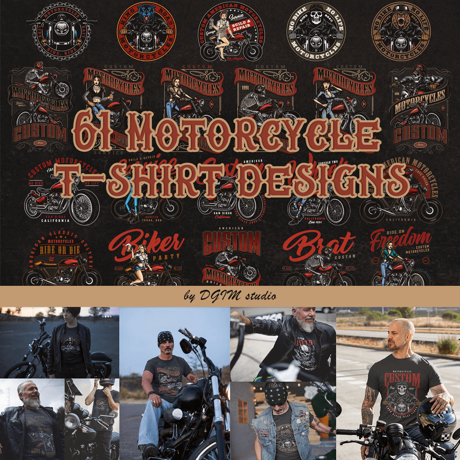 Examples of uses 61 motorcycle T-shirt designs.