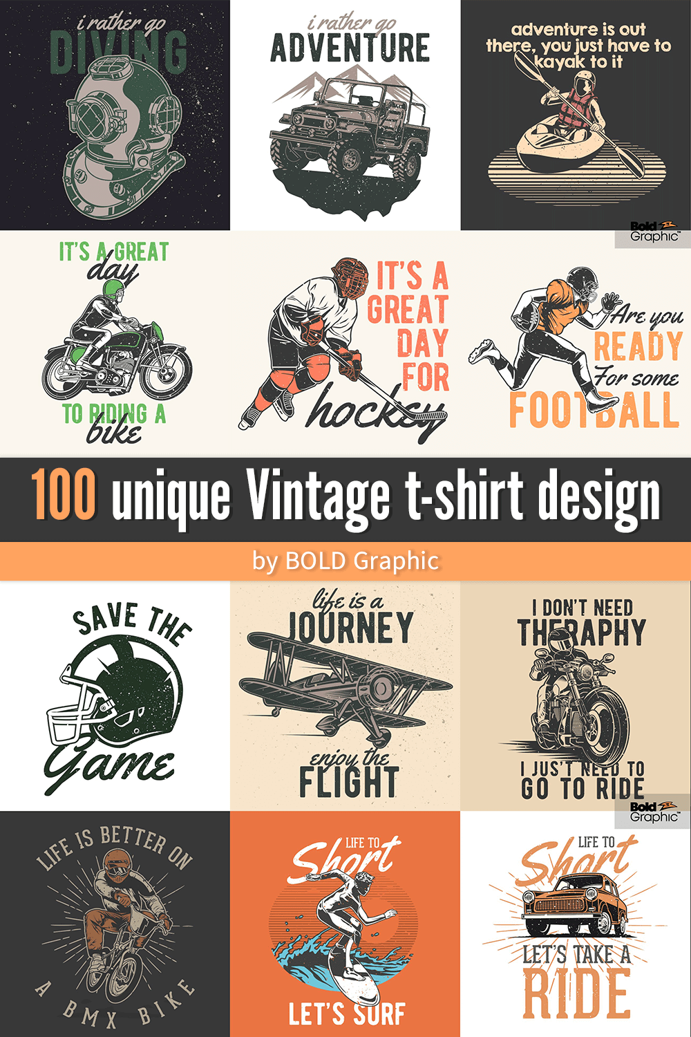 100 Vintage T-shirt Design on the Light and Dark Background.