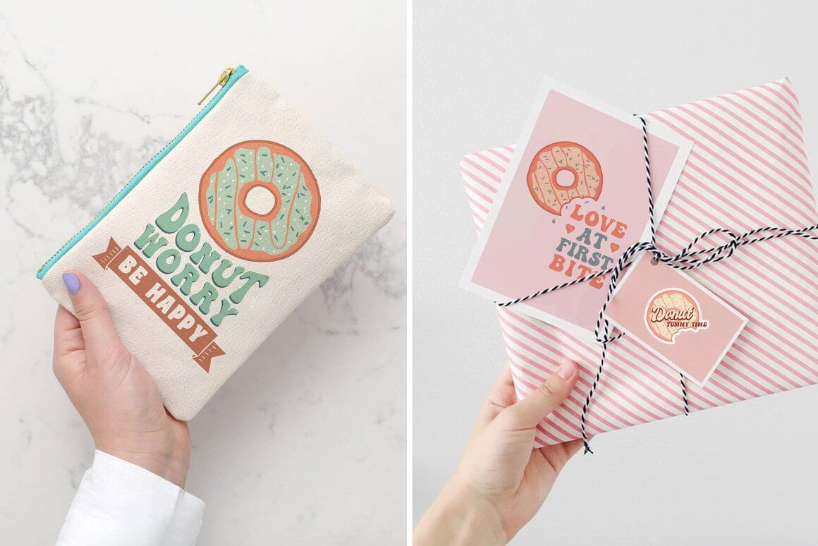 Donut on manicure bag and flyer.