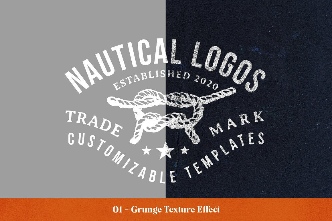 Grunge texture effect for Nautical logos customizable templates.