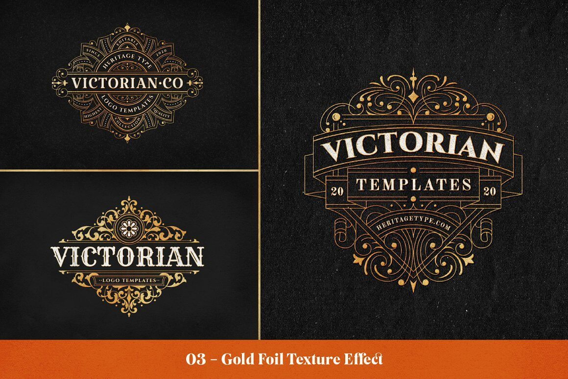 Example of gold foil texture effect for Victorian logo templates.