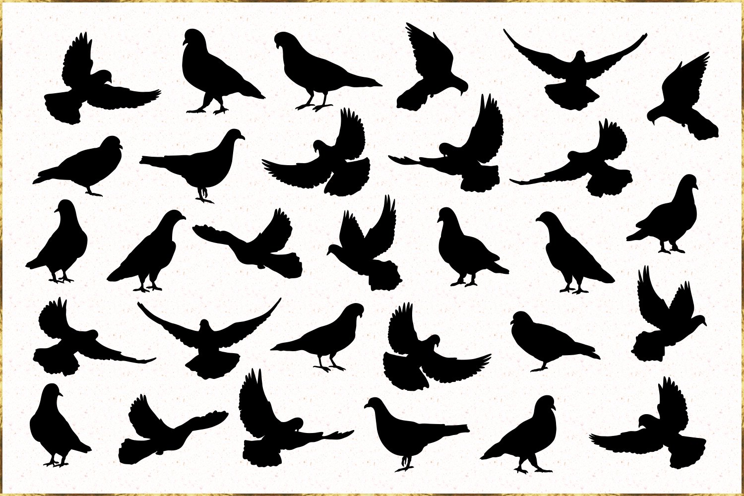 Black birds on a white background.