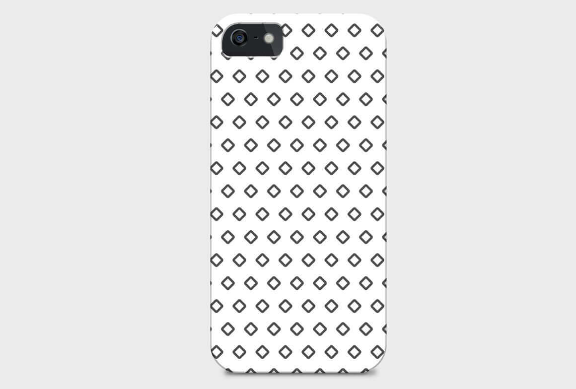 White phone case with geometric design.