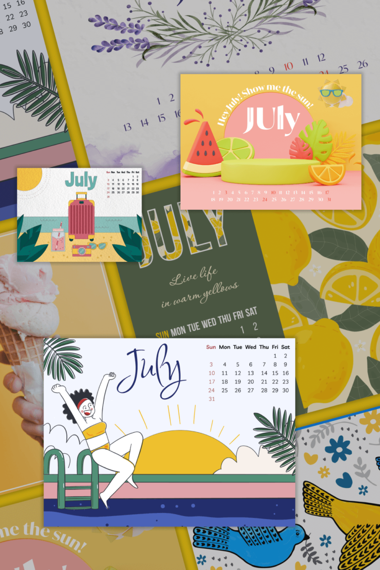 Free Editable July Calendars Masterbundles